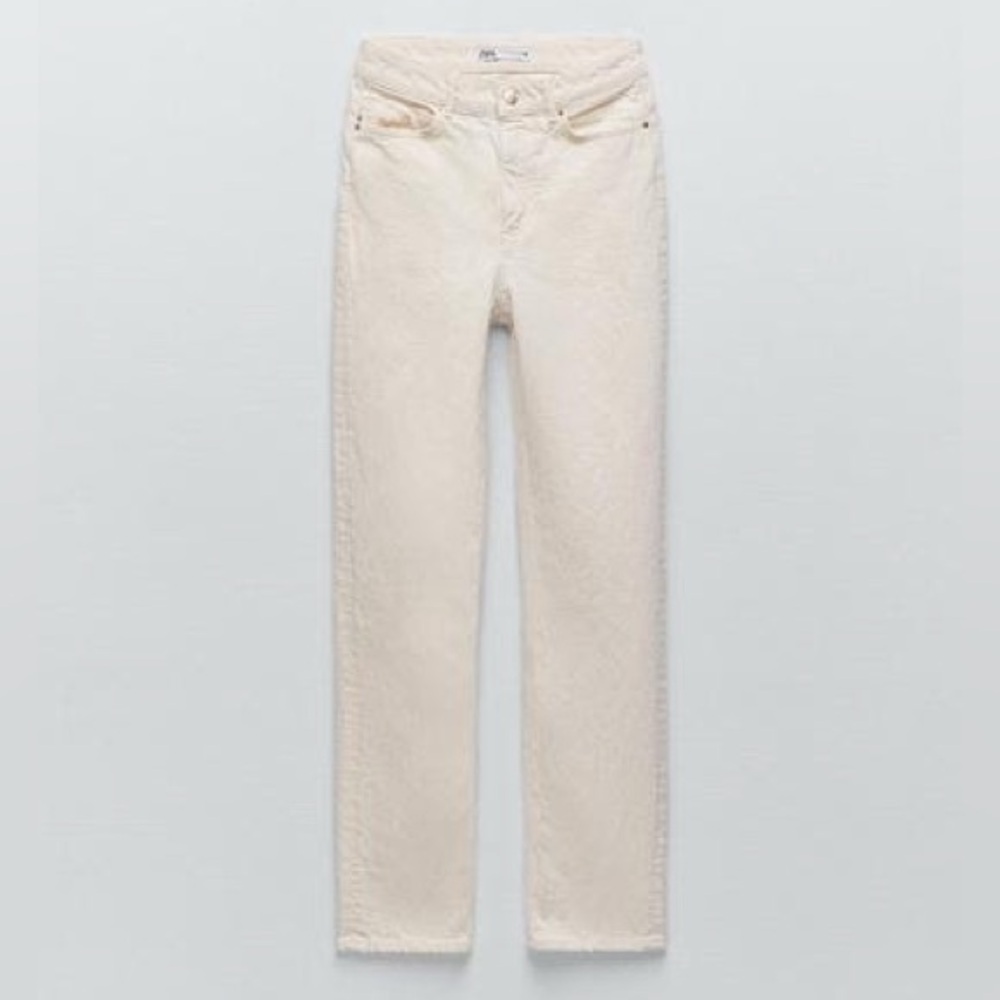 Zara High Rise Straight Ecru Jeans